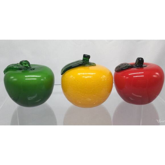 murano style Other - Vintage Murano style Art Glass Apples Set of 3 Yellow, Green, Red